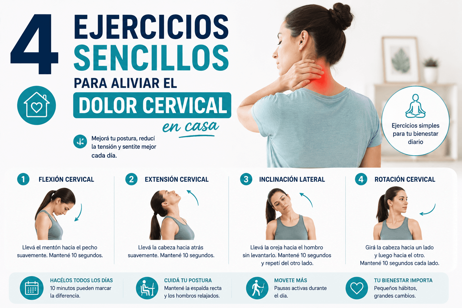 4 Ejercicios Sencillos para Aliviar el Dolor Cervical en Casa
